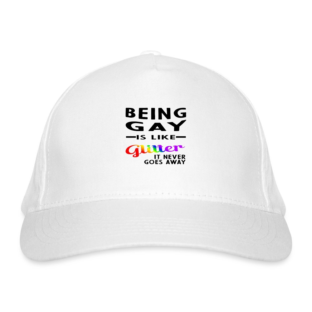 being-gay-is-like-glitter-bio-baseballkappe-weiss