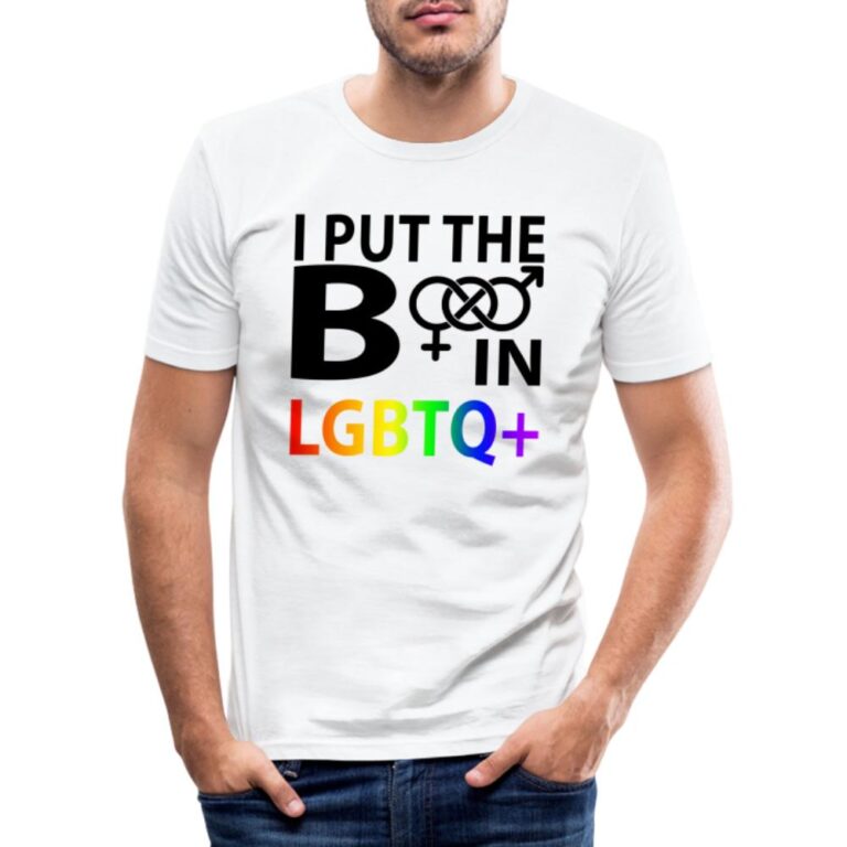 i-put-the-b-in-lgbtq-maenner-slim-fit-t-shirt-weiss