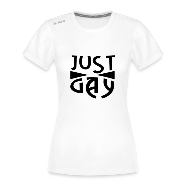 just-gay-jako-frauen-t-shirt-run-20-weiss