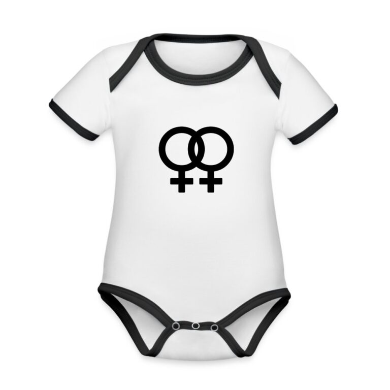 lesbian-pride-gender-signs-baby-bio-kurzarm-kontrastbody-weiss-schwarz