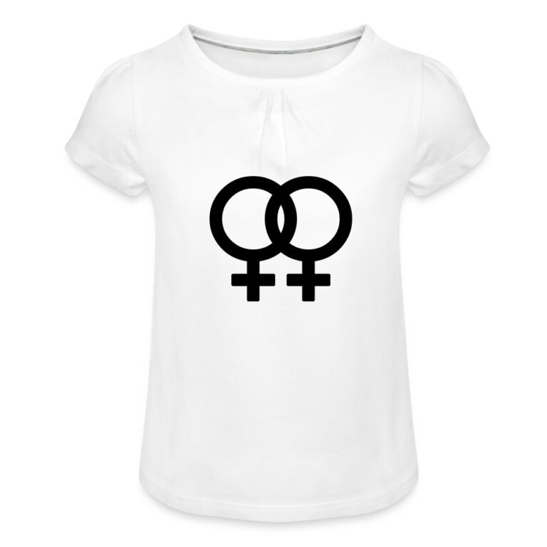 lesbian-pride-gender-signs-maedchen-t-shirt-mit-raffungen-weiss
