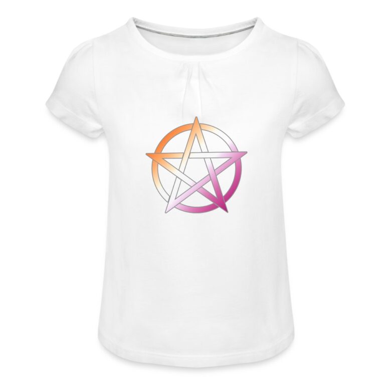 lesbian-pride-pentagramm-maedchen-t-shirt-mit-raffungen-weiss
