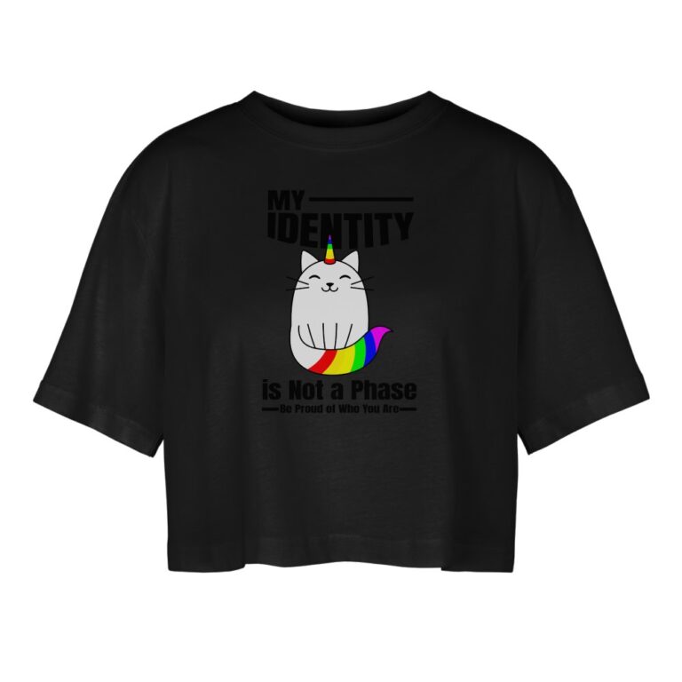 my-identity-is-not-a-phase-frauen-oversized-cropped-t-shirt-schwarz