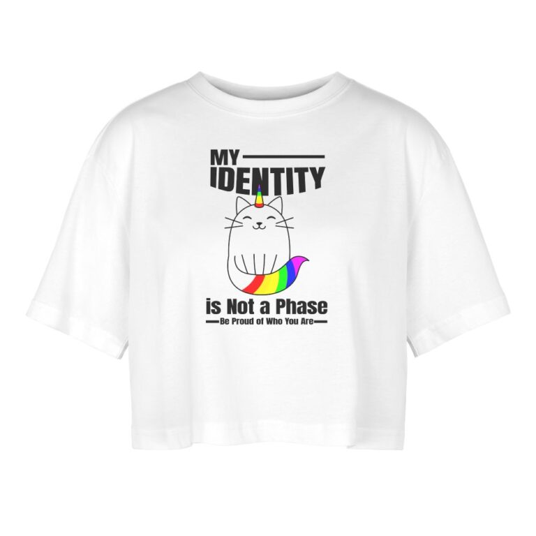 my-identity-is-not-a-phase-frauen-oversized-cropped-t-shirt-weiss