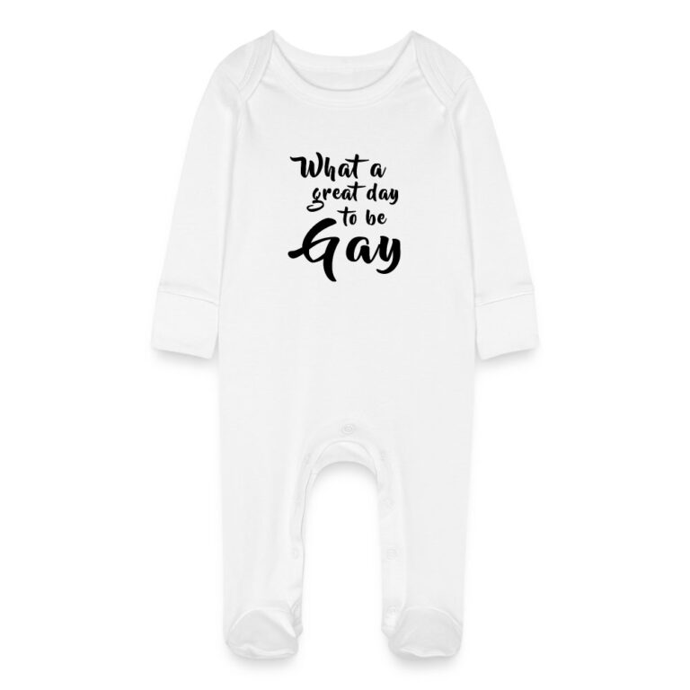 what-a-great-day-to-be-gay-baby-bio-schlafanzug-mit-kratzhandschuhen-weiss