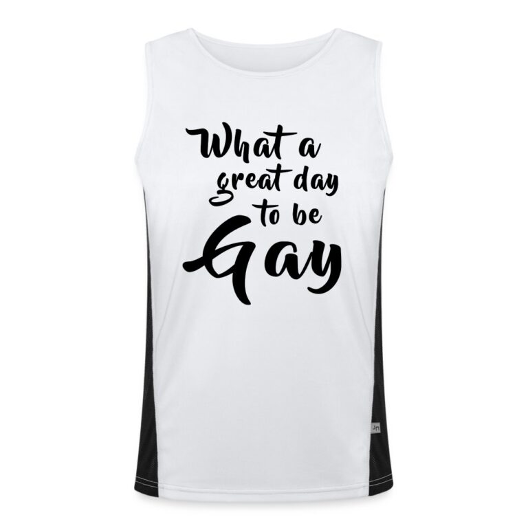 what-a-great-day-to-be-gay-funktionelles-kontrast-tank-top-fuer-maenner-weiss-schwarz