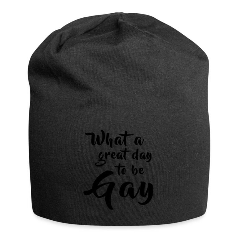 what-a-great-day-to-be-gay-jersey-beanie-schwarz
