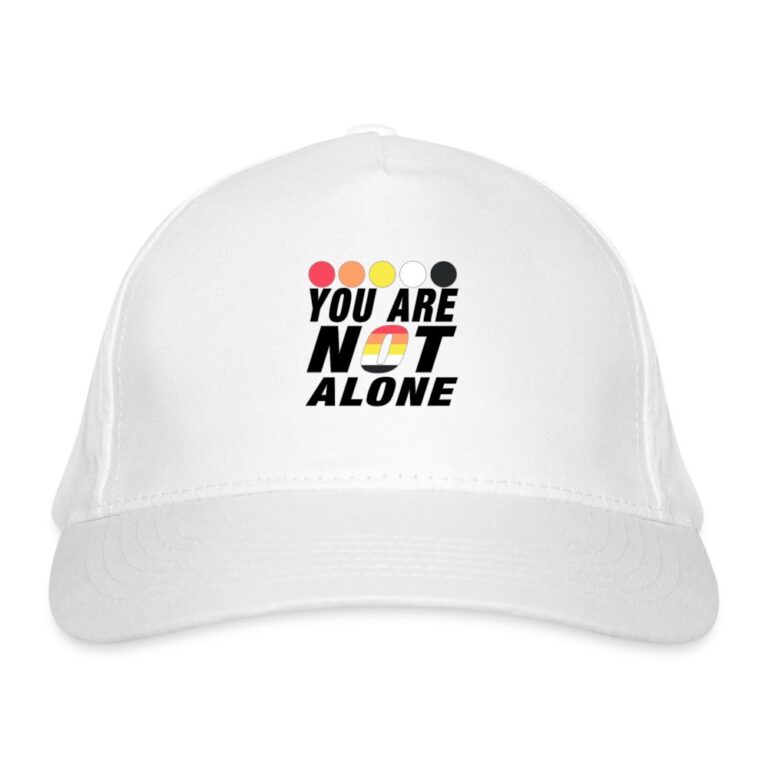 you-are-not-alone-akiosexual-pride-bio-baseballkappe-weiss