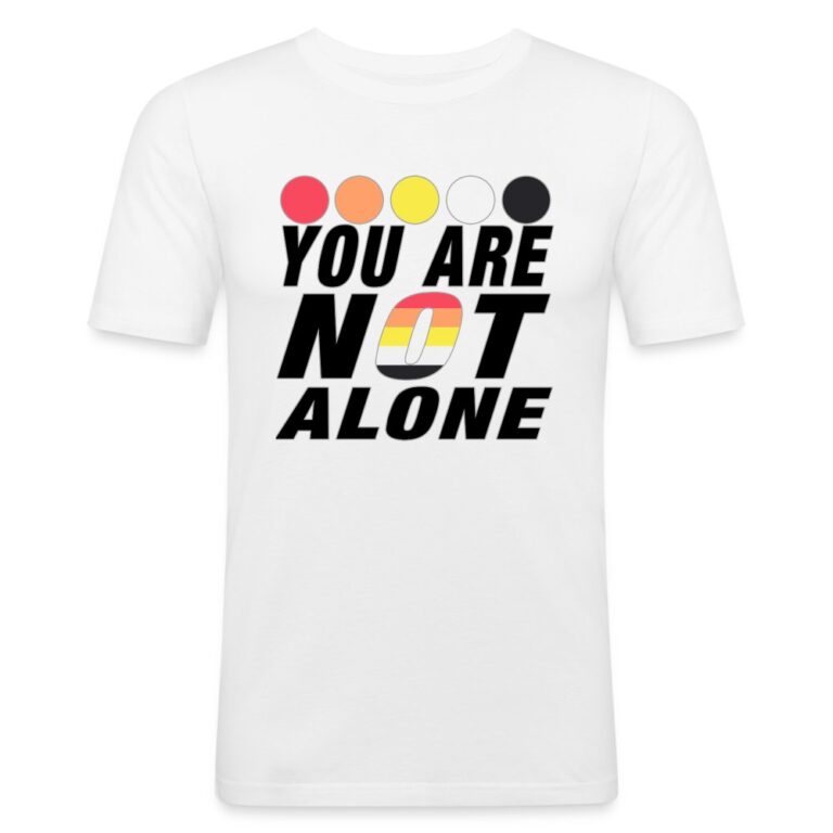 you-are-not-alone-akiosexual-pride-maenner-slim-fit-t-shirt-weiss