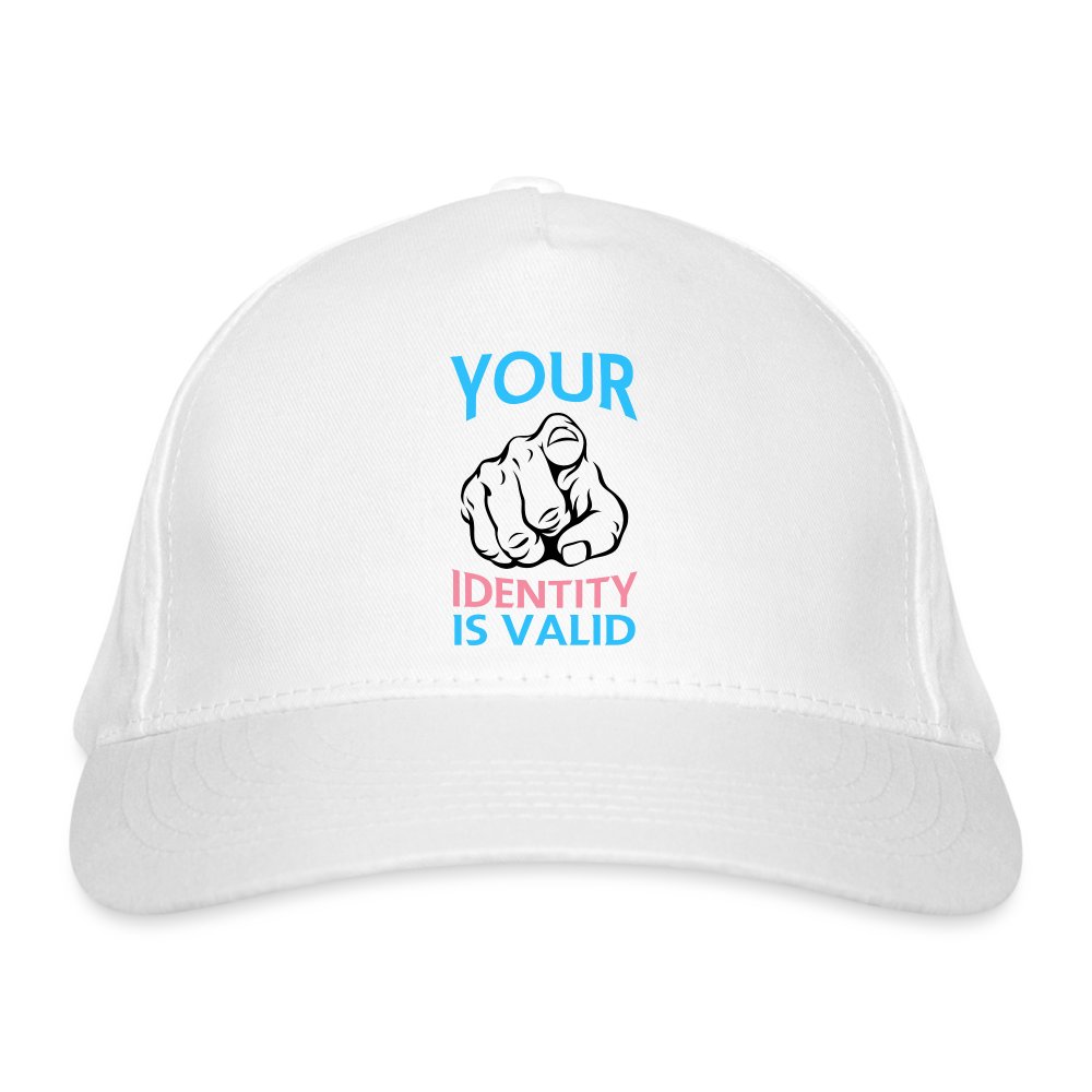 your-identity-is-valid-transgender-pride-bio-baseballkappe-weiss