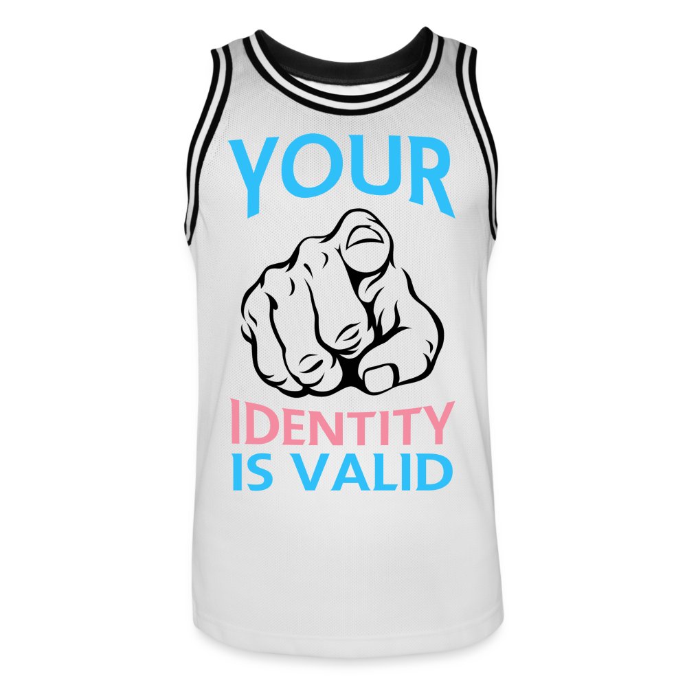 your-identity-is-valid-transgender-pride-maenner-basketball-trikot-weiss-schwarz