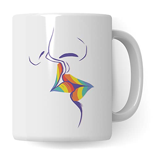 LGBT Tasse Kuss | Gay Pride Geschenke Schwul Lesbisch LGBTQ CSD Motiv | Kaffee-Becher Equality Queer Love is Love | Rainbow Kiss Kaffeetasse