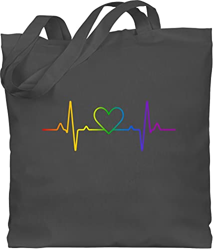 Shirtracer Baumwolltasche - LGBTQ Kleidung Flag - Herzschlag Regenbogen Pride - Unisize - Dunkelgrau - jutetasche klein queer herz einkaufstasche gay lgbtq+regenbogen bag lgbt tote stofftasche