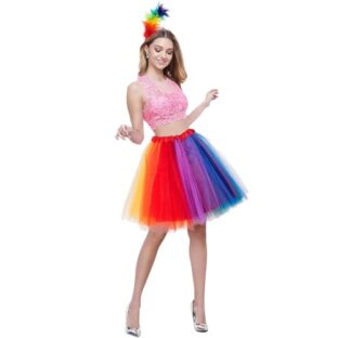 Regenbogen Kostüm Damen, Regenbogen Haarreif Und Regenbogen Rock Damen, 40cm Regenbogen Tüllrock Bunter Und Regenbogen Kopfschmuck für Regenbogen Deko Pride Lgbtq Accessoires