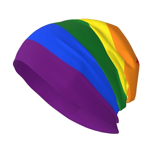 RAXER Regenbogen-Beanie-Mütze für Damen und Herren, bedruckt, bequem, atmungsaktiv, weich, warm, gestrickt, Baumwolle, Schwarz , One size