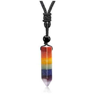 GEHECRST Edelstein 7 Chakra Heilsteine Kette Heilstein Halskette Hexagon Anhänger Halskette mit Einstellbar Geflochtenes Seil Kristall Halskette Glückskette für Damen und Herren (7 Chakra)