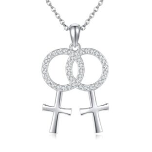 HUKKUN Lesbische Halskette 925er Sterlingsilber Pride Halskette für Frauen lesbischer Schmuck für Frauen