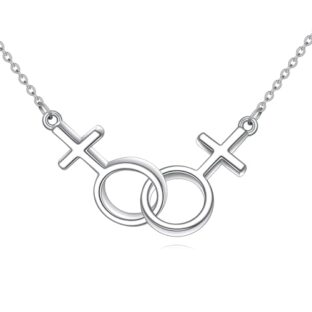 YAFEINI Lesbische Kette Sterling Silber Schwul Lesbisch Symbol LGBT Lesbian Pride Anhänger Halskette für Paare Schmuck Geschenke (B-Lesbische kette)