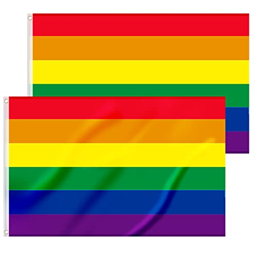 2 Stück LGBTQ Flagge - 90 x 150 cm Regenbogen Flagge mit Messing-Ösen - Lebendige Farbe Pride Flag Kann Drinnen und Draußen Verwendet Werden