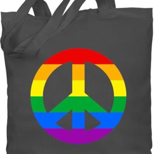 Baumwolltasche - LGBTQ Kleidung Flag - Peace Zeichen Regenbogen Pride - Unisize - Dunkelgrau - lgbt gay beutel csd hippi tragetasche lesbian hippie tasche lqbtq statement jutebeutel lgbtqia