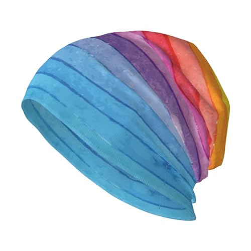 Bunte Regenbogen-Streifen-Beanie, Strickmütze für Damen und Herren, warm, bequem, atmungsaktiv, weiche Mütze für den Außenbereich, Schwarz , Einheitsgröße