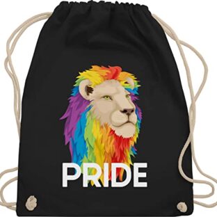 Turnbeutel Rucksack - LGBTQ Kleidung Flag - Pride Löwe – Schriftzug weiß - Unisize - Schwarz - lgbt stoff csd beutel lesbian tasche lqbtq stofftasche gay bag lgbtqia stoffbeutel queer baumwolle