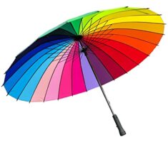 ThreeH Sonnenschirm Stockschirm 24 Rippen Groß Sturmfester Stabil Hochwertiger Golf Regenschirm KS07,Rainbow