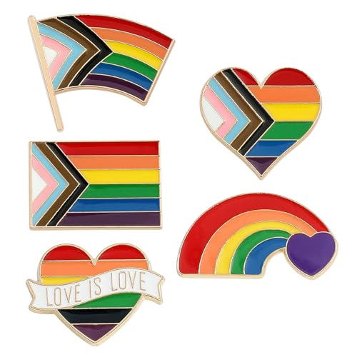 Pin Regenbogen Flagge stolz,5 Stück Regenbogen Pins Set,Gay Pin Metall,Regenbogen Anstecker Lgbtq,Pride Brosche,Brosche Flagge,Gay Pride Anstecker,Für Rucksäcke Accessoires Geschenk