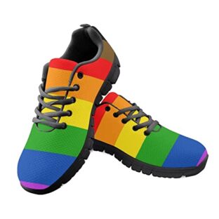 Howilath Regenbogen Homosexuell Pride Flag Streifen Bunte Laufschuhe Freizeitsportschuhe Bequeme Turnschuhe für Damen Männer schwarz-41