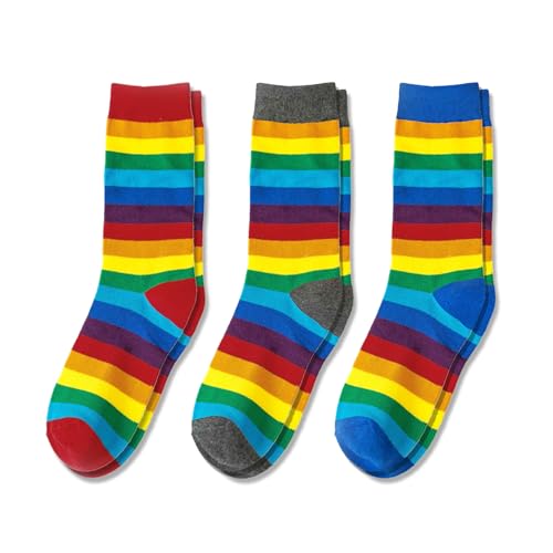 hohololo 35-42 Pride Socken 3 Paar LGBT-Regenbogenstreifen-Socken Lustige Bunte Frauen Socken