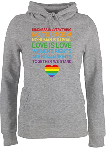 Pullover Damen Hoodie Frauen - LGBTQ Kleidung Flag - Together We Stand – Pride - L - Grau meliert - Queer Hoody Lesbian Pulli Gay pullis lgbtqia Pollover lqbtq Hoodys LGBT Hoodies CSD Regenbogen