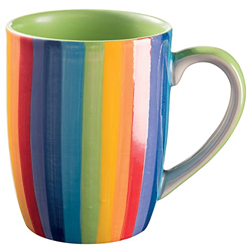 Handbemalte Tasse mit vertikalen Streifen in Regenbogenfarben