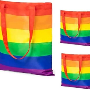 noTrash2003 Regenbogen Einkaufsbeutel Einkaufstasche Tragetasche 38 cm x 42 cm mit langen Henkeln aus recyceltem Polyester RPET im LGBT Design Toleranz zeigen (Dreierset)