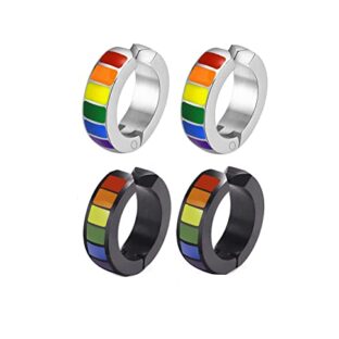 2 Paar LGBT Pride Creolen Clip On Ohrringe Set Herren Damen Edelstahl Unisex Ohrclips Ohrstecker