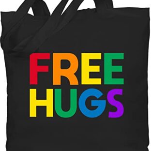 Baumwolltasche - LGBTQ Kleidung Pride Flag - Free Hugs - Lettering Schriftzug - Unisize - Schwarz - lgbt hug stoffbeutel csd beutel lesbian jutebeutel lqbtq tragetasche gay tasche lgbtqia bag queer