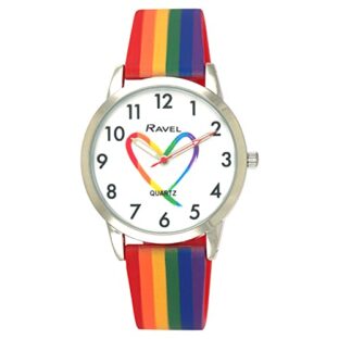 Ravel - Unisex-Silikon-Regenbogen-Armbanduhr (30mm Uhrengehäuse) - Analog Quarz - R1812.5S - Regenbogen/Weiß Zifferblatt