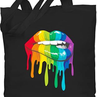 Baumwolltasche - Kleidung Pride Flag - Lippen LGBT & LGBTQ - Unisize - Schwarz - csd regenbogen beutel lesbian lippe jutebeutel lqbtq langer henkel gay stofftasche lgbtqia tasche queer bag tote