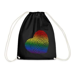 Spreadshirt Regenbogen Herz Fingerabdruck LGBT Turnbeutel, One size, Schwarz