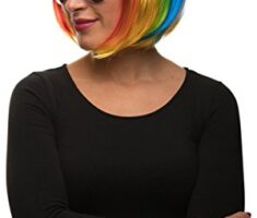 Einhorn Bob Cabaret Charleston Perücke in Regenbogen Farben bunt für Damen & Herren zum Fasching/Karneval