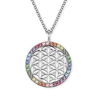 Engelsrufer Damen Halskette aus Sterling Silber mit Lebensblume Anhänger - besetzt mit 35 multicolor Zirkonia Steinen - Karabinerverschluss - längenverstellbar - nickelfrei