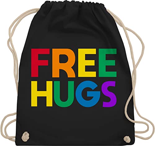 Shirtracer Turnbeutel Rucksack - LGBTQ Kleidung Pride Flag - Free Hugs - Lettering Schriftzug - Unisize - Schwarz - lgbt hug beutel csd stoff lesbian baumwolle lqbtq gay lgbtqia queer regenbogen