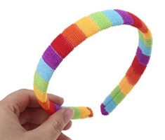 LYWYOUDDKH Frauen Herbst Waschen Gesicht Plüsch Stirnband Regenbogen Gestreifte Elastische Styling Haarreifen - L #