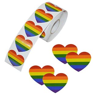 Regenbogenband-Aufkleber, 500 Stück, Love Gay Pride, 7 Farben, Streifen, herzförmig, Rolle Klebeband für Gay Pride Feiern (Herz)