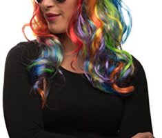 Balinco Einhorn Langhaar Perücke in Regenbogen Farben bunt für Damen & Herren zum Fasching/Karneval