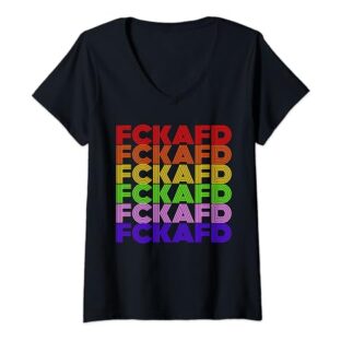 Damen LGBTQ Gay Trans Bi Rainbow Colors Regenbogen Farben FCK AFD T-Shirt mit V-Ausschnitt