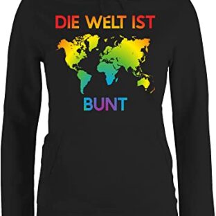 Pullover Damen Hoodie Frauen - LGBTQ Kleidung Pride Flag - Die Welt ist bunt – Regenbogen Farben - M - Schwarz - LGBT Bunte Hoodies lgbtqia Pollover CSD Pulli Queer Hoody lqbtq Kapuzenpullover