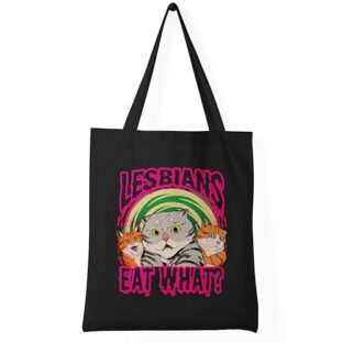 Trend Creators Funny LGBT Lesbians Eat What? Baumwoll-Leinen-Tragetasche, Schwarz