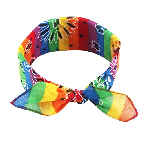 JunYe Stirnband Bandana, Regenbogen Streifen Paisley Floral Frauen Mädchen Baumwolle Einstecktuch Schal Cute Rabbit Ear Stirnband Bandana Hip-Hop-Armband Krawatte