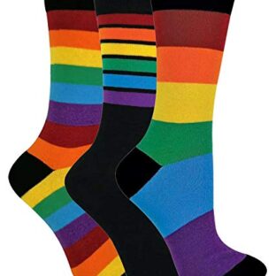 sock snob - 3er Pack Herren und Damen Baumwolle Bunt Streifen Regenbogen Socken (39-45, Rainbow)