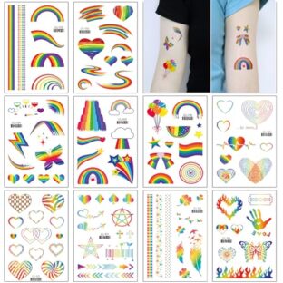 GoldRock 10 Blätter Regenbogen Tattoos Erwachsene Kinder, 100+ Progress Pride Tattoos,Lgbtq Sticker,Glitzer Tattoos zum Aufkleben,Temporäre Lgbt Aufkleber,Lesbian Accessoires Deko,Kindertattoos